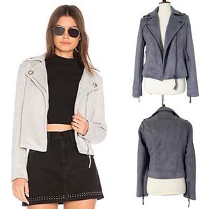 JOHN & JENN Felix Faux Suede Moto Jacket Gunmetal Grey